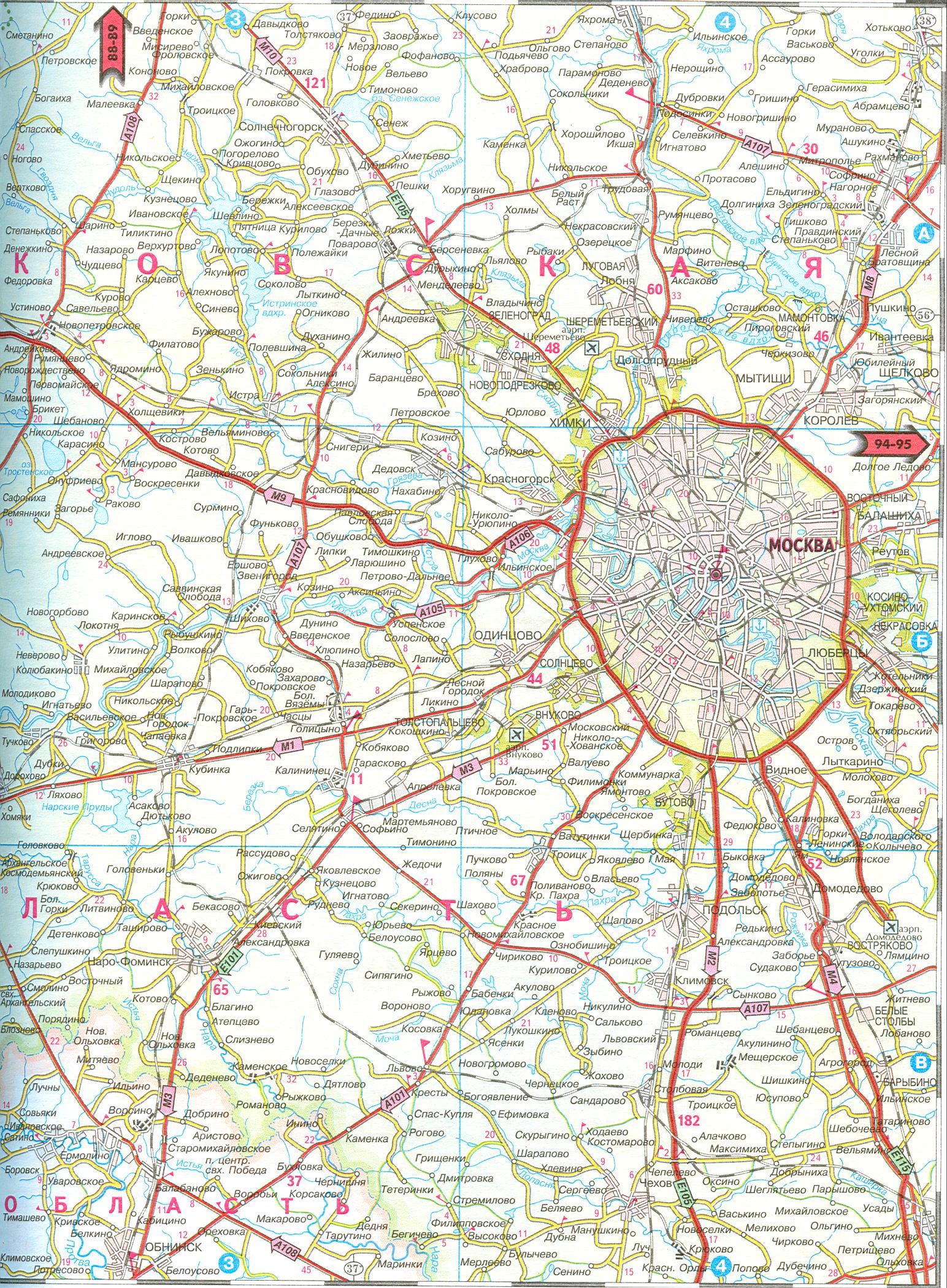 Карта Московской области и соседних районов. Карта автомобильных дорог —  Московская область масштаба 1см = 5,5 км | RUS Maps | Все карты России в  одном месте