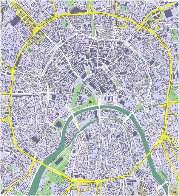 Карта центра Москвы с названием улиц и изображением зданий. Подробная карта центра Москвы. Все дома и улицы центра города Москва.